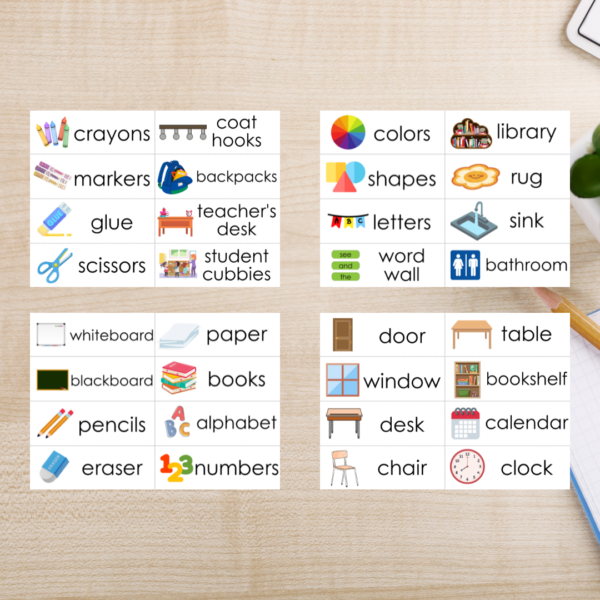 Around the Classroom Everyday Vocabulary Labels